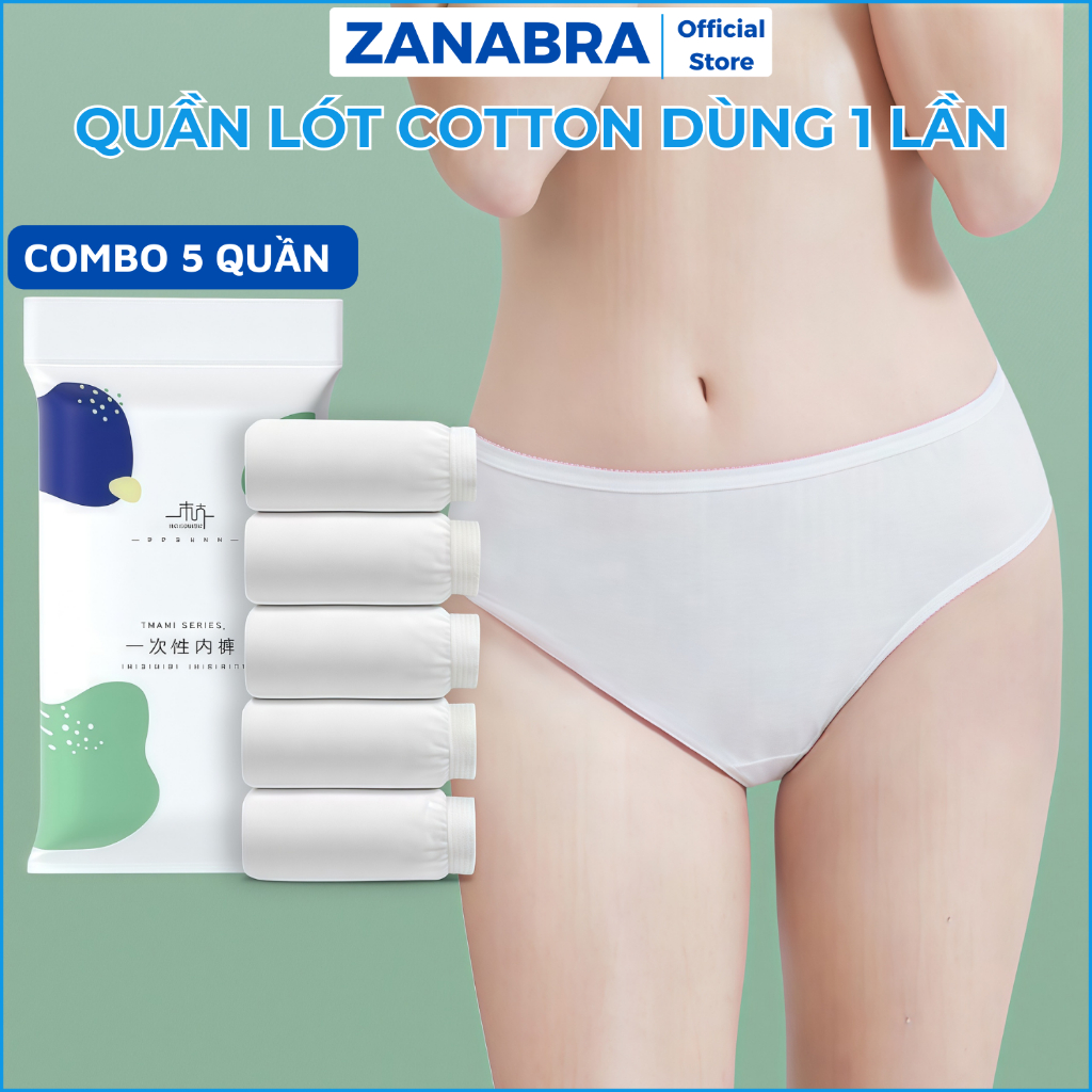 Set 5 Quần Lót Nữ Dùng 1 Lần Tiện Lợi, Quần Lót Cotton Đóng Túi Zip Kháng Khuẩn ZANABRA
