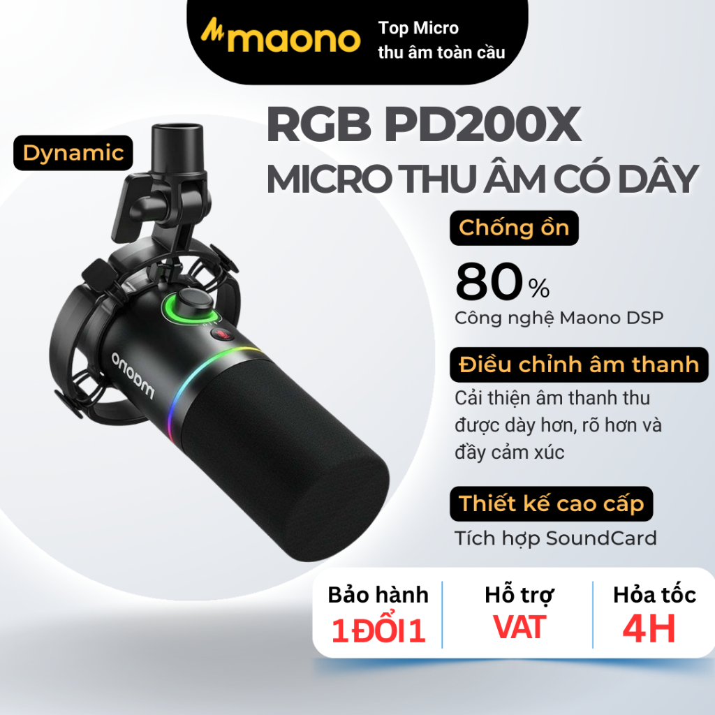 Micro Maono PD200X - Mic Thu Âm Chuyên Nghiệp USB/XLR Có Đèn RGB Cho Livestream, Podcast, Gaming, Chống Ồn