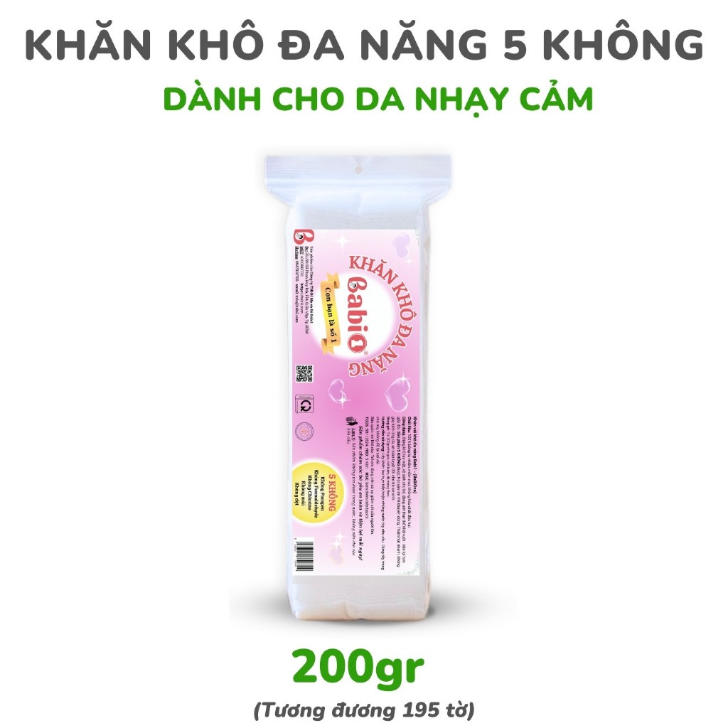 Khăn Khô Đa Năng Babi1 Nhãn Hồng - Vải Không Dệt Không Xơ Bông (Gói 195 Tờ)