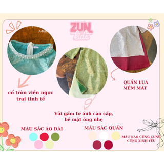Set Áo Dài Bé Gái Gấm A468 Ánh Kim Cao Cấp Kèm Quần Lụa Satin & Băng Đô – Áo Dài Cách Tân Truyền Thống Cho Bé