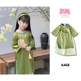 Set Áo Dài Bé Gái Gấm A468 Ánh Kim Cao Cấp Kèm Quần Lụa Satin & Băng Đô – Áo Dài Cách Tân Truyền Thống Cho Bé