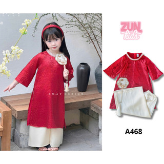 Set Áo Dài Bé Gái Gấm A468 Ánh Kim Cao Cấp Kèm Quần Lụa Satin & Băng Đô – Áo Dài Cách Tân Truyền Thống Cho Bé