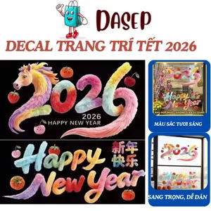 Set 2 Miếng Decal Tết 2026 Trang Trí Năm Mới Bính Ngọ Decal Dán Cửa Kính Tết 2026 Hình Ngựa 5D Happy New Year