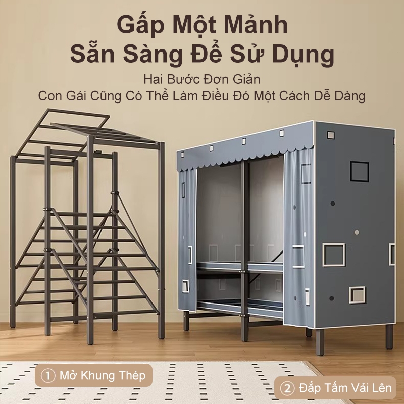 𝐎𝐥𝐢𝐟𝐞 Tủ quần áo vải khung thép Không cần cài đặt tủ đựng quần áo Gấp Gọn tủ vải đựng quần áo kệ quần áo lắp ráp