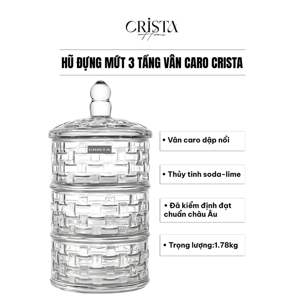 Hũ Đựng Mứt 3 Tầng Vân Caro Crista Home