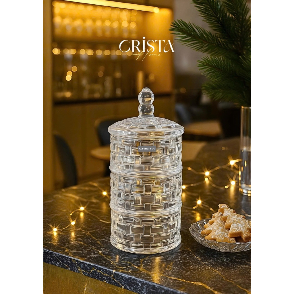 Hũ Đựng Mứt 3 Tầng Vân Caro Crista Home