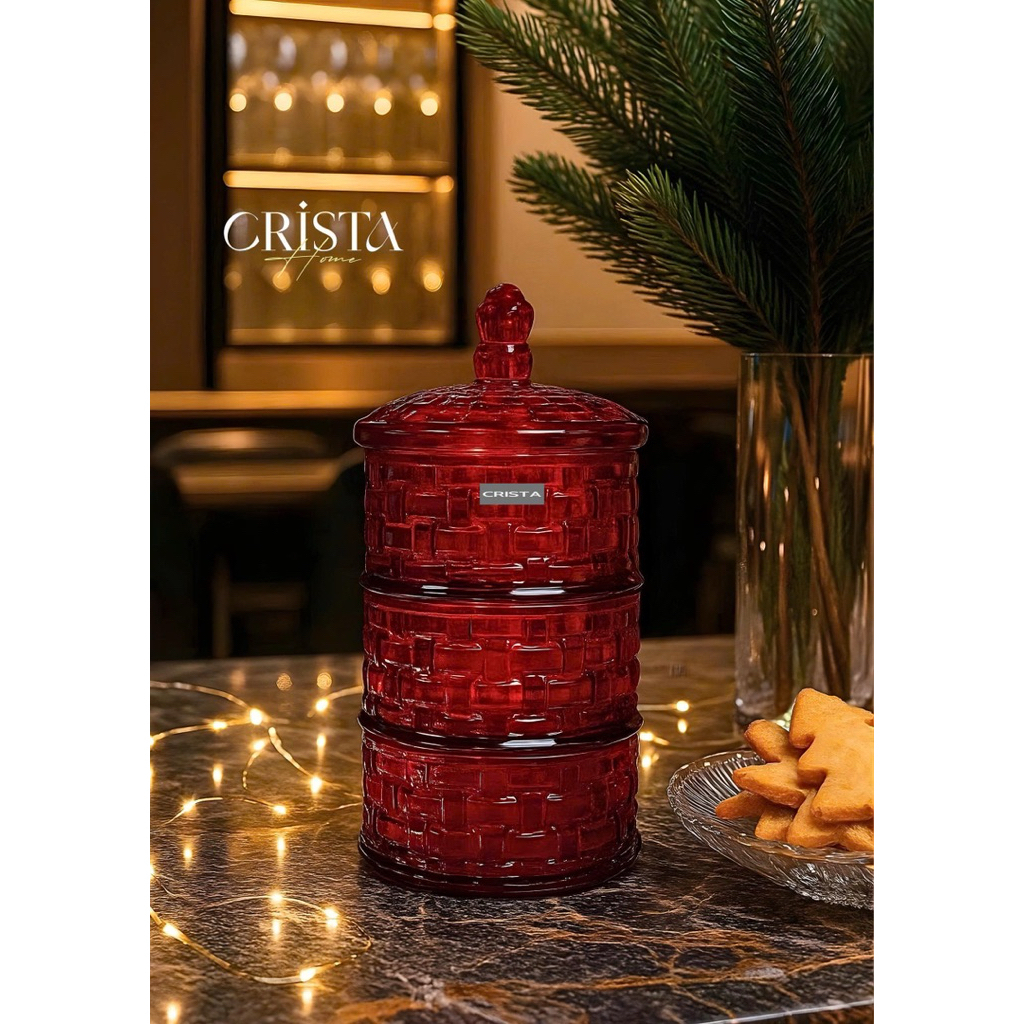 Hũ Đựng Mứt 3 Tầng Vân Caro Crista Home