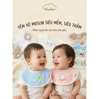 Yếm họa tiết Hàn cao cấp họa tiết in nhiệt, dáng cổ tròn, hoa, vuông đáng yêu chất liệu muslin