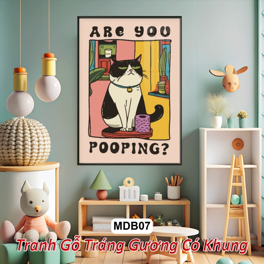 Tranh TREO TƯỜNG Mèo Đầu Bếp Cute Tráng Gương Khung Composite Decor Trang Trí, Quà Tặng