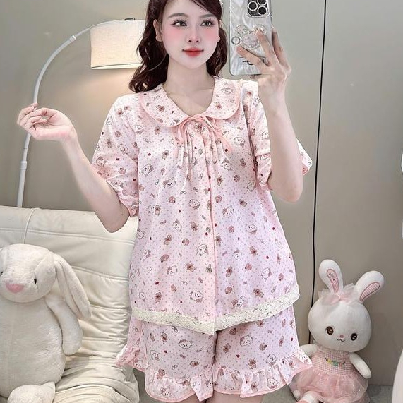[MẪU HÈ] Bộ Đồ Ngủ Nữ JUSOKA Pijama Cổ Sen Vạt Ren Trắng Chất Đũi Hàn Siêu Xinh DU01 Nhiều Họa Tiết Dễ Thương