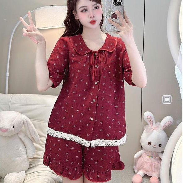 [MẪU HÈ] Bộ Đồ Ngủ Nữ JUSOKA Pijama Cổ Sen Vạt Ren Trắng Chất Đũi Hàn Siêu Xinh DU01 Nhiều Họa Tiết Dễ Thương