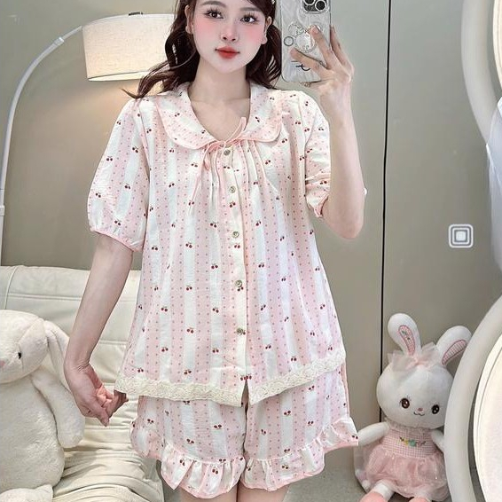 [MẪU HÈ] Bộ Đồ Ngủ Nữ JUSOKA Pijama Cổ Sen Vạt Ren Trắng Chất Đũi Hàn Siêu Xinh DU01 Nhiều Họa Tiết Dễ Thương