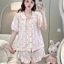 Bộ Đồ Ngủ Nữ JUSOKA Pijama Cổ Sen Vạt Ren Trắng Chất Đũi Hàn Siêu Xinh DU01 Nhiều Họa Tiết Dễ Thương