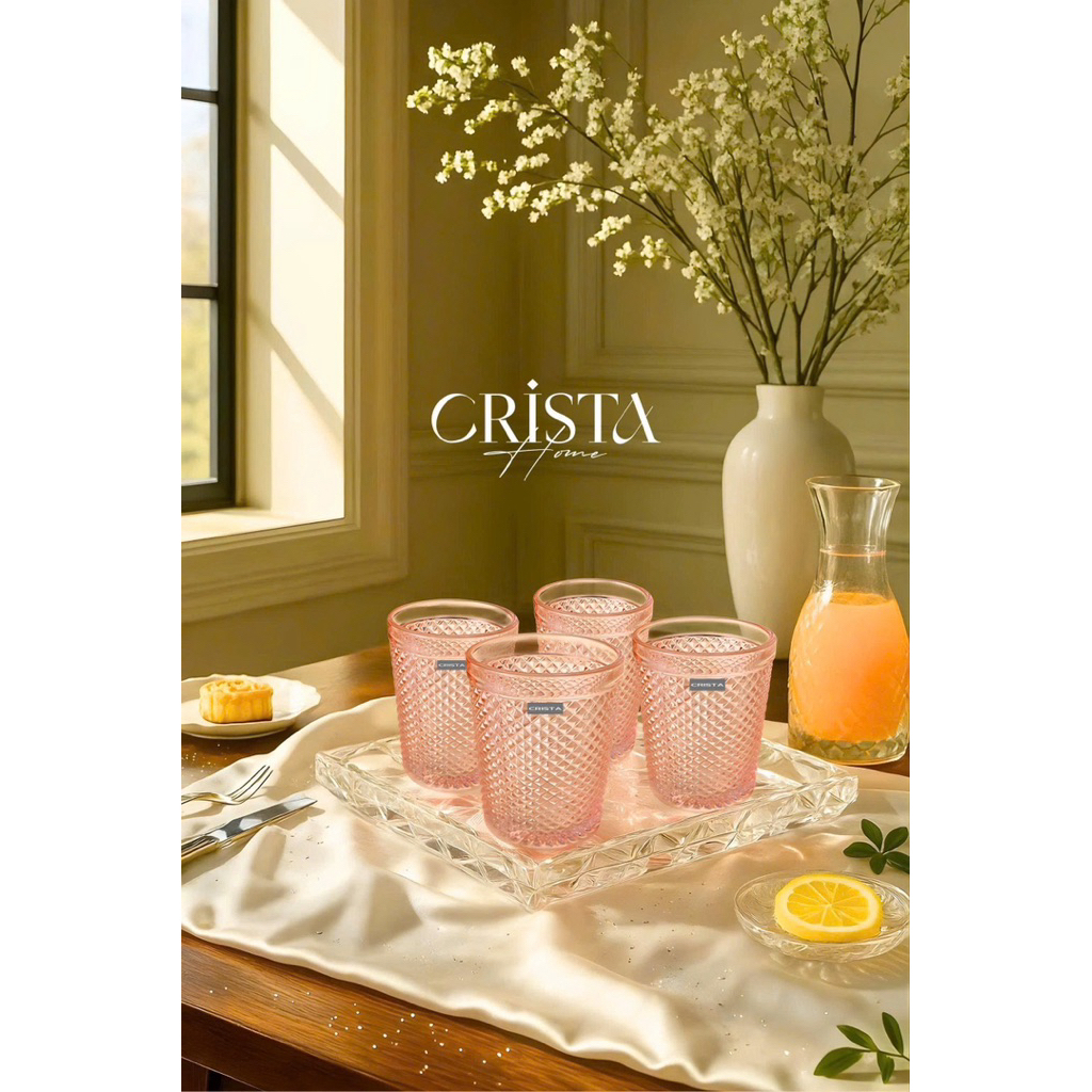 BỘ 4 CỐC VÂN KIM CƯƠNG CRISTA HOME 300ML CAO CẤP