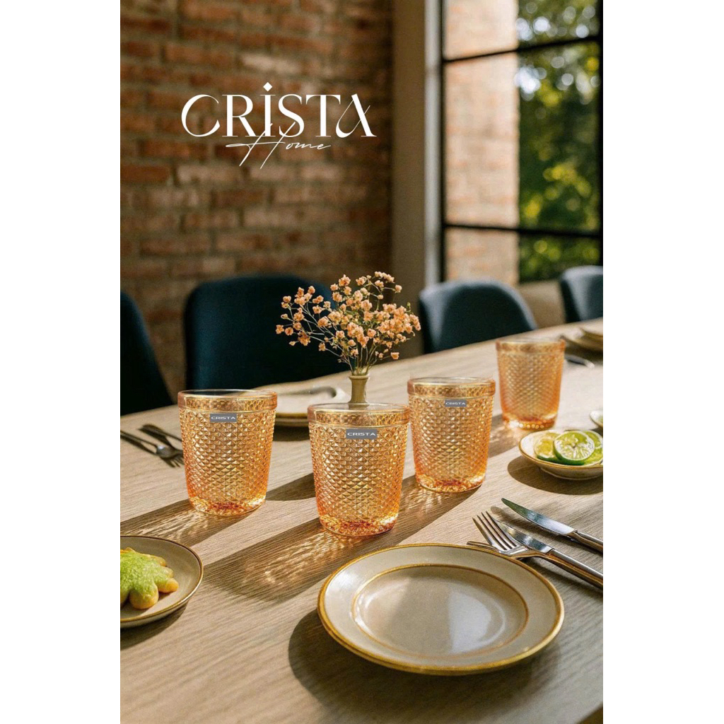 BỘ 4 CỐC VÂN KIM CƯƠNG CRISTA HOME 300ML CAO CẤP