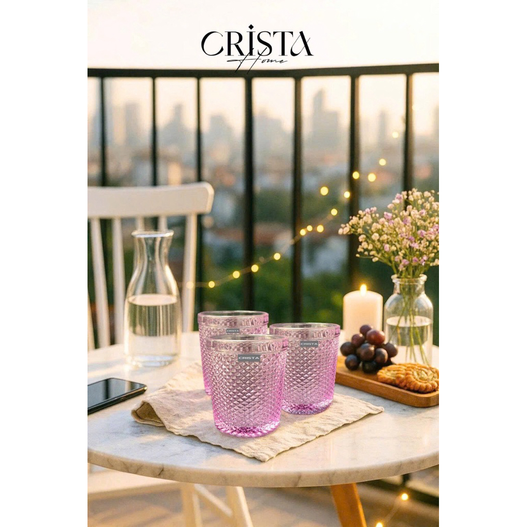 BỘ 4 CỐC VÂN KIM CƯƠNG CRISTA HOME 300ML CAO CẤP