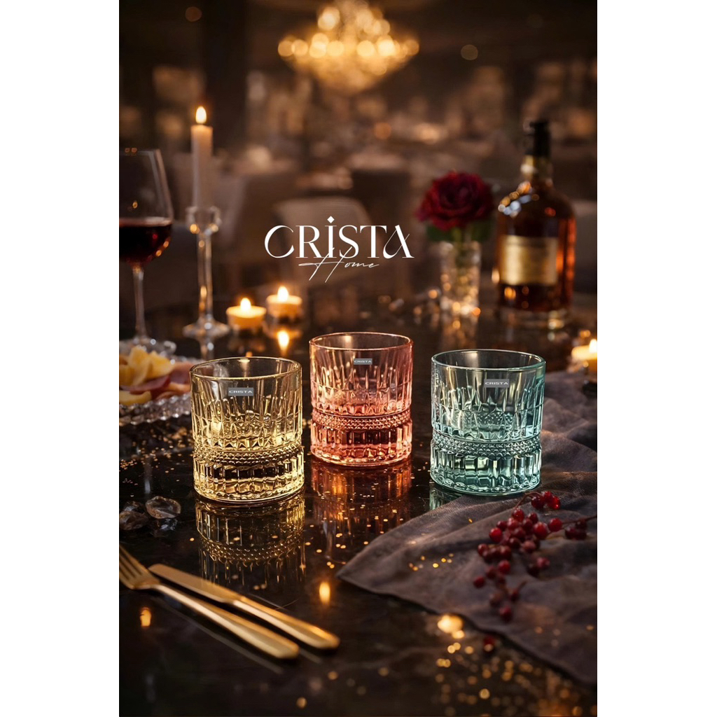 Bộ 6 Cốc Whisky 195ml Crista Home – Thủy Tinh Màu Cao Cấp