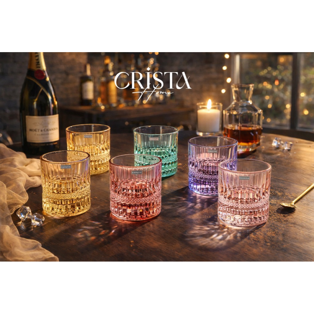 Bộ 6 Cốc Whisky 195ml Crista Home – Thủy Tinh Màu Cao Cấp