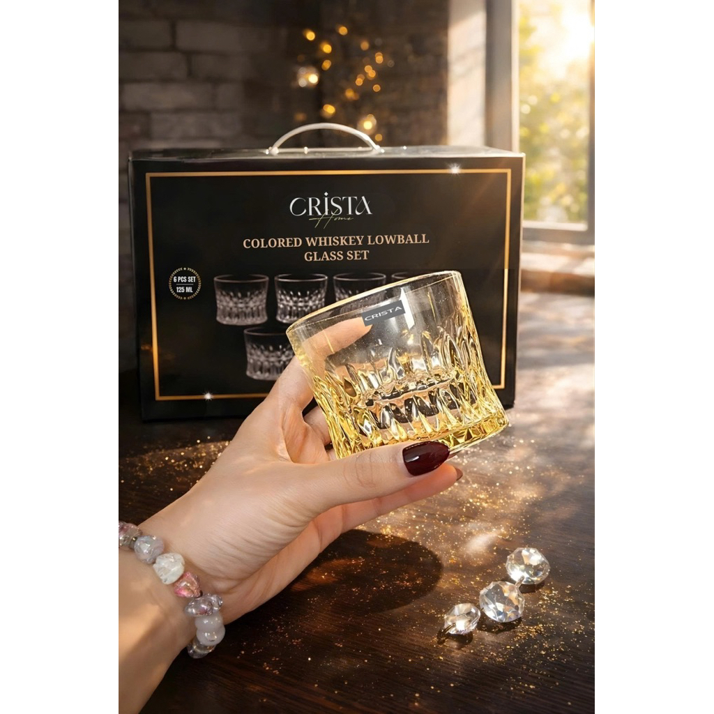 Bộ 6 Cốc Whisky 125ml Crista Home – Thủy Tinh Màu Cao Cấp