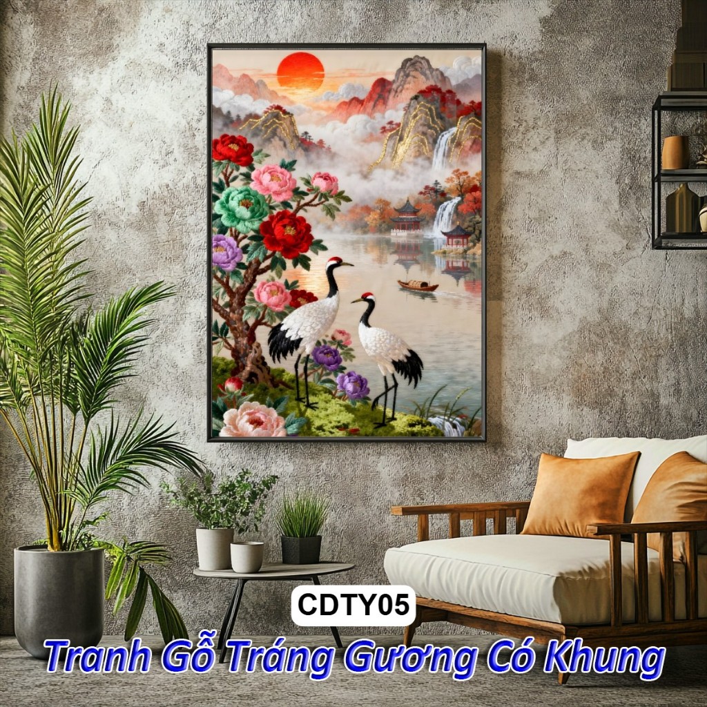Tranh Cát Tường Đại Ý Phong Thủy Tráng Gương Khung Composite Cao Cấp Treo Tường Hiện Đại Trang Trí/ Phòng Khách