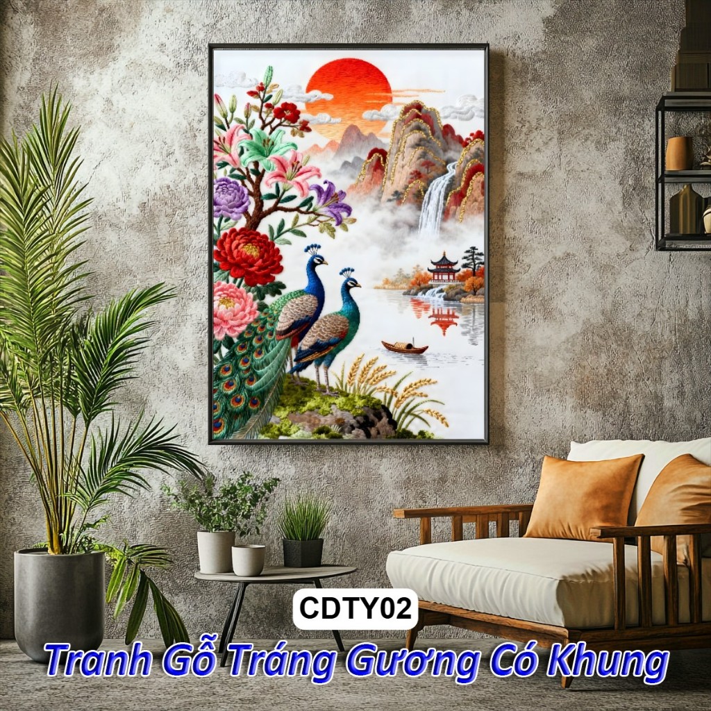 Tranh Cát Tường Đại Ý Phong Thủy Tráng Gương Khung Composite Cao Cấp Treo Tường Hiện Đại Trang Trí/ Phòng Khách