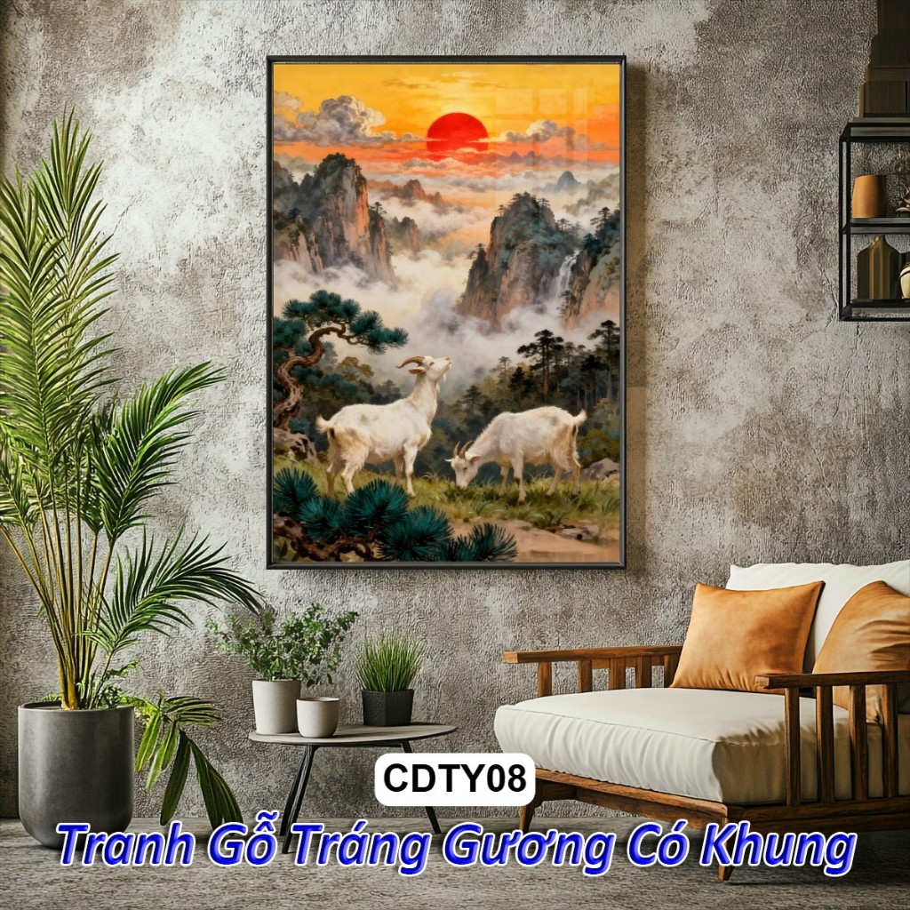 Tranh Cát Tường Đại Ý Phong Thủy Tráng Gương Khung Composite Cao Cấp Treo Tường Hiện Đại Trang Trí/ Phòng Khách