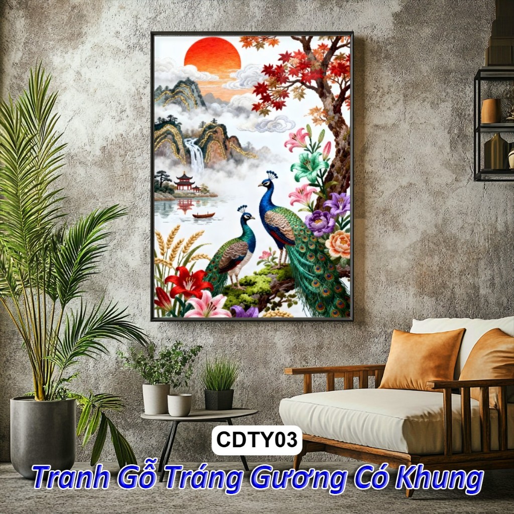 Tranh Cát Tường Đại Ý Phong Thủy Tráng Gương Khung Composite Cao Cấp Treo Tường Hiện Đại Trang Trí/ Phòng Khách