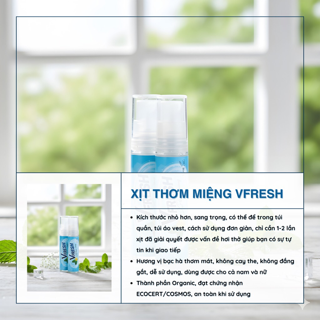 Xịt Thơm Miệng Vfresh Hương Bạc Hà 10ml | Hơi Thở Thơm Mát, Tiện Lợi Mang Theo