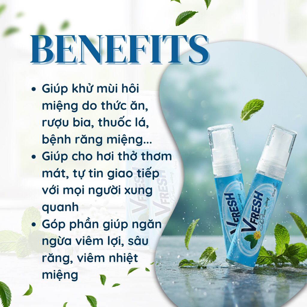 Xịt Thơm Miệng Vfresh Hương Bạc Hà 10ml | Hơi Thở Thơm Mát, Tiện Lợi Mang Theo