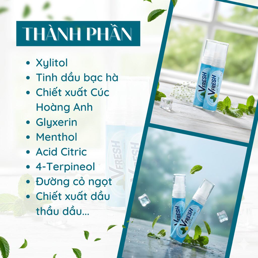 Xịt Thơm Miệng Vfresh Hương Bạc Hà 10ml | Hơi Thở Thơm Mát, Tiện Lợi Mang Theo