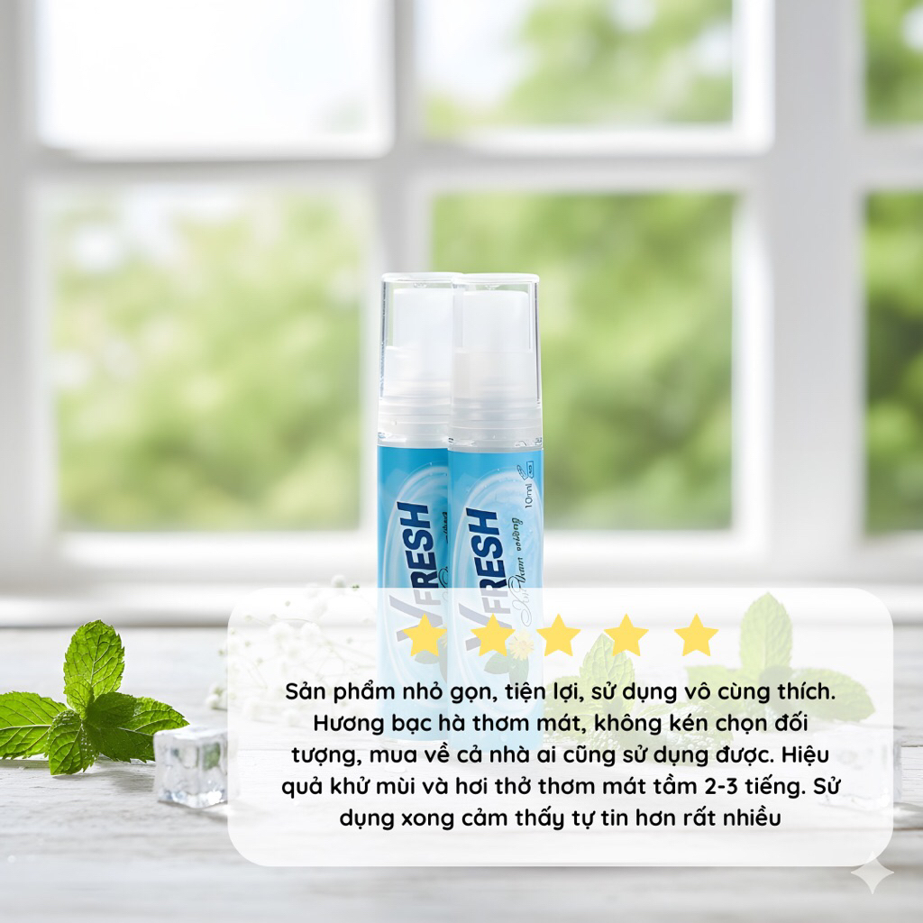 Xịt Thơm Miệng Vfresh Hương Bạc Hà 10ml | Hơi Thở Thơm Mát, Tiện Lợi Mang Theo