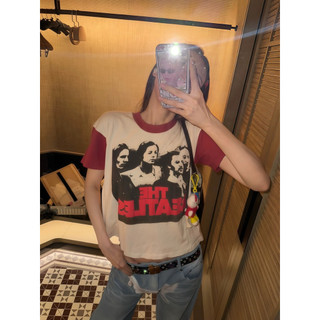 Le rouge | Jennie THE BEATLES tee Áo thun ngắn tay The Beatles phối đỏ retro