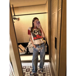 Le rouge | Jennie THE BEATLES tee Áo thun ngắn tay The Beatles phối đỏ retro