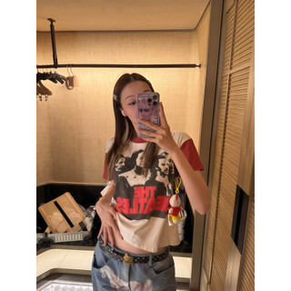 Le rouge | Jennie THE BEATLES tee Áo thun ngắn tay The Beatles phối đỏ retro