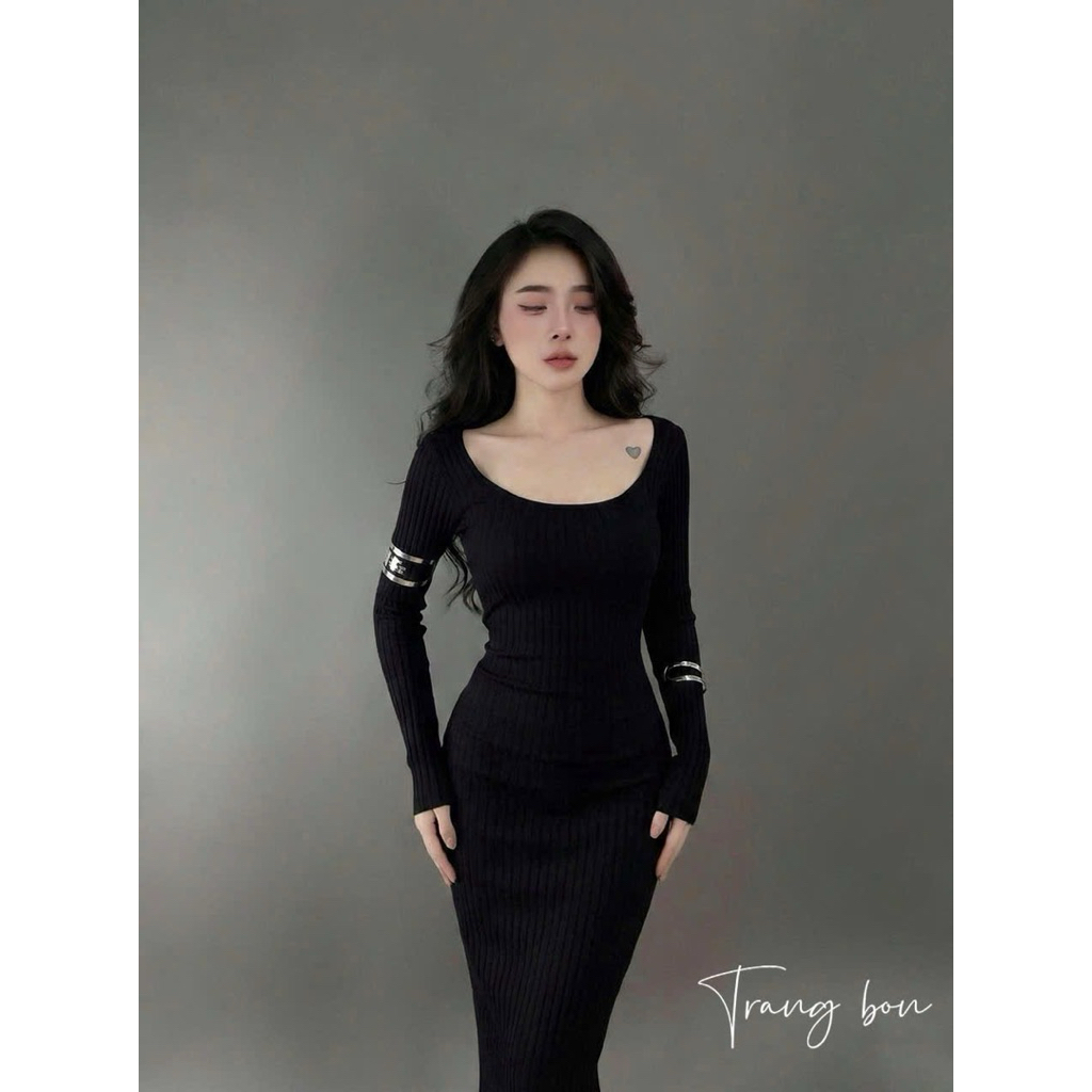Đầm body len tăm dáng dài dạo phố siu tôn dáng