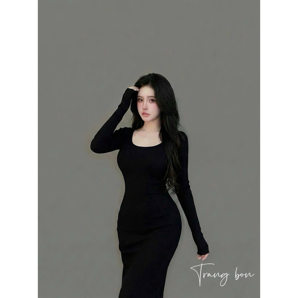 Đầm body len tăm dáng dài dạo phố siu tôn dáng