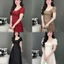 Đầm váy dài, đầm công sở dự tiệc thiết kế dáng dài Xước hoa nổi dập cổ vuông tay búp đính hoa