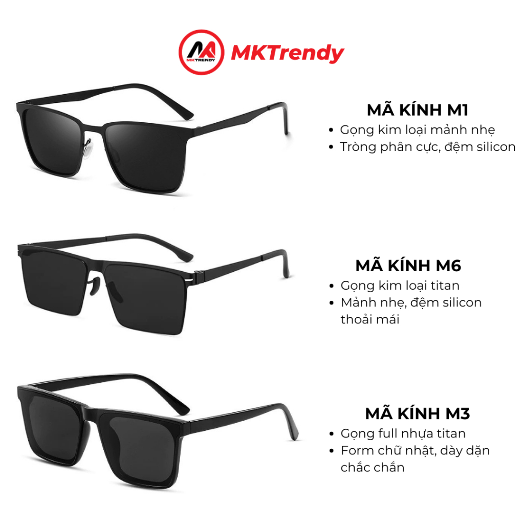 Kính mát thời trang nam nữ MKTRENDY kính râm gọng vuông đi đường chống bụi chống tia UV giảm chói phong cách M3