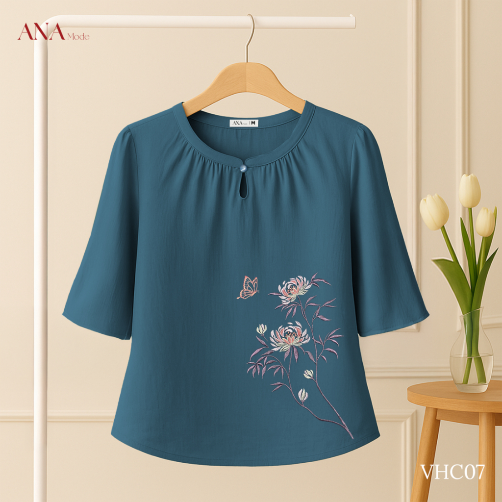 Áo Kiểu Form Rộng Trung Niên ANA Mode Chất Liệu Tơ Đũi Thanh Lịch Đi Chơi Quà Tặng Mẹ AK25VHC07