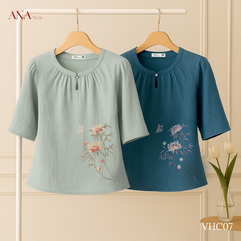 Áo Kiểu Form Rộng Trung Niên ANA Mode Chất Liệu Tơ Đũi Thanh Lịch Đi Chơi Quà Tặng Mẹ AK25VHC07