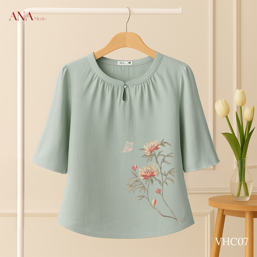 Áo Kiểu Form Rộng Trung Niên ANA Mode Chất Liệu Tơ Đũi Thanh Lịch Đi Chơi Quà Tặng Mẹ AK25VHC07