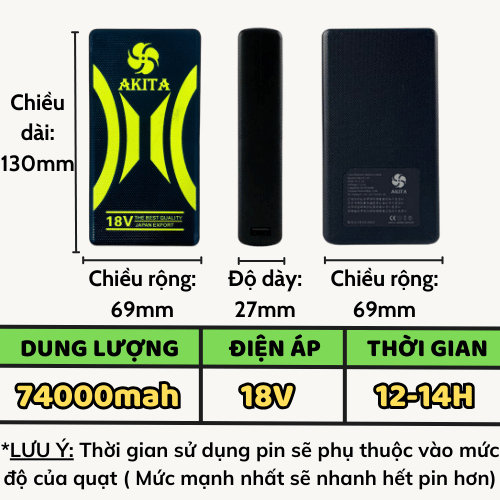 Áo điều hòa Nhật Bản chính hãng, pin Akita 74000mah sử dụng liên tục 12-14h làm mát cả ngày dài
