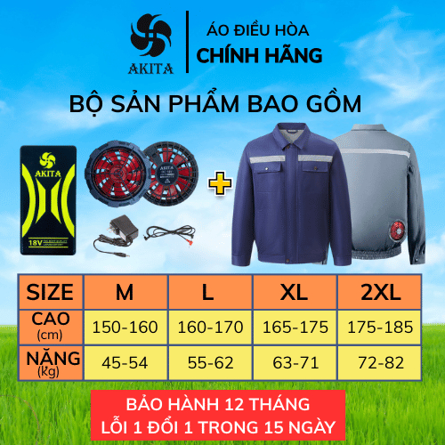 Áo điều hòa Nhật Bản chính hãng, pin Akita 74000mah sử dụng liên tục 12-14h làm mát cả ngày dài