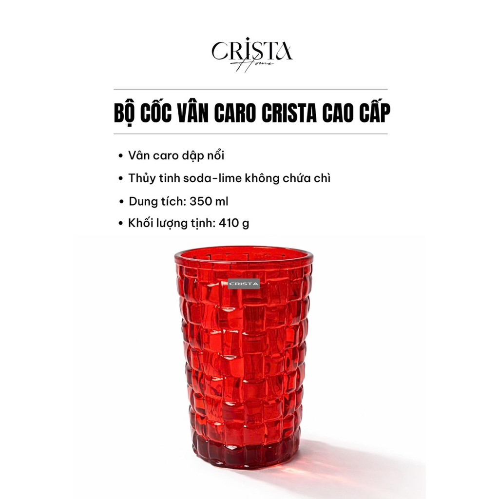 Bộ 6 Cốc Vân Caro Crista Home 350ml | Sỉ SLL Có VAT