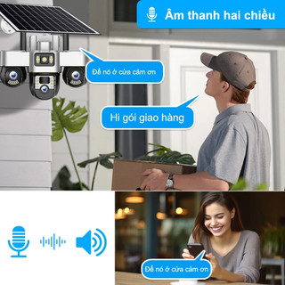 V380 Camera 4G sim Năng lượng mặt trời Tích Hợp 3 Ống Kính Giám Sát An Ninh 1080P 360 độ, Đàm Thoại 2 Chiều Sử dụng