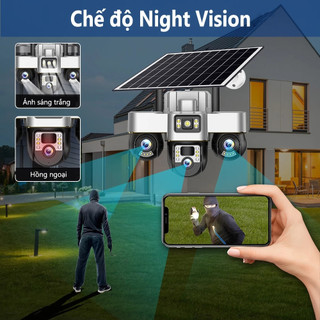 V380 Camera 4G sim Năng lượng mặt trời Tích Hợp 3 Ống Kính Giám Sát An Ninh 1080P 360 độ, Đàm Thoại 2 Chiều Sử dụng