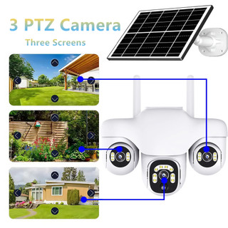 V380 tích hợp camera năng lượng mặt trời 4G 3 ống kính HD 360 độ PTZ giám sát an ninh hai chiều cuộc gọi không thấm nước