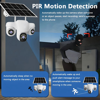 V380 tích hợp camera năng lượng mặt trời 4G 3 ống kính HD 360 độ PTZ giám sát an ninh hai chiều cuộc gọi không thấm nước