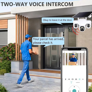 V380 tích hợp camera năng lượng mặt trời 4G 3 ống kính HD 360 độ PTZ giám sát an ninh hai chiều cuộc gọi không thấm nước