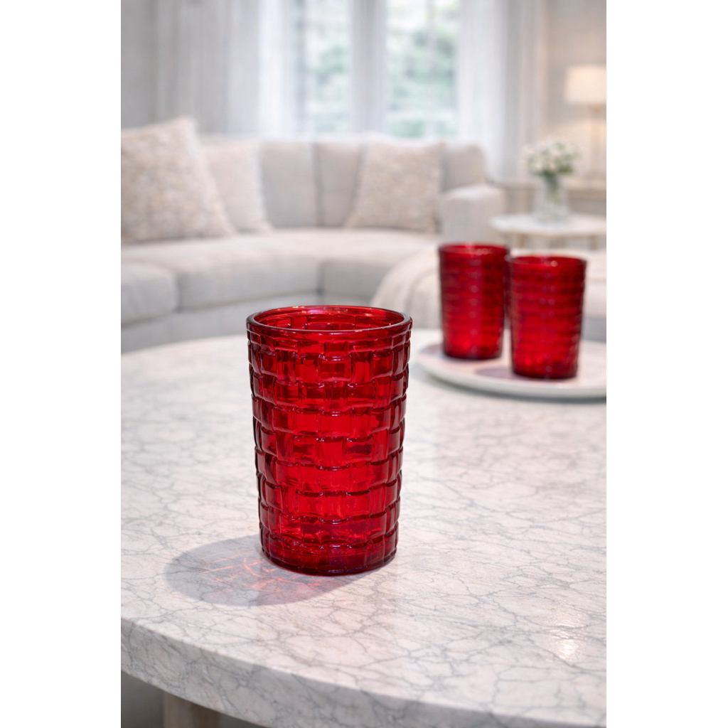 Bộ 6 Cốc Thủy Tinh Đỏ Vân Caro Crista Home 350ml. Bán sỉ SLL